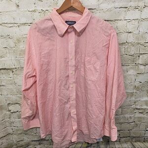 Lands End Orange White Striped Cotton Button Down Shirt
